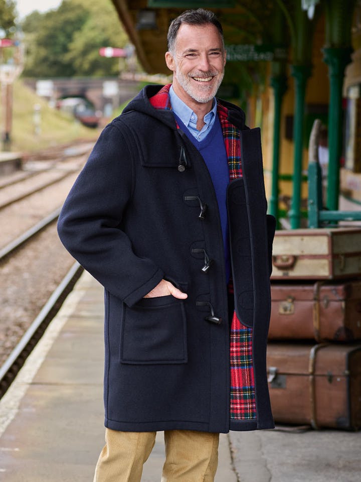 Navy Classic Duffle Coat On Model