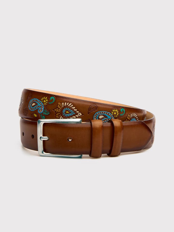 Tan Paisley Hand Painted Leather Belt