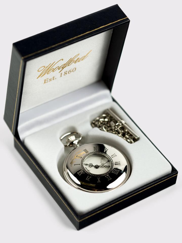 Chrome Half Hunter Pocket Watch On Presentation Box