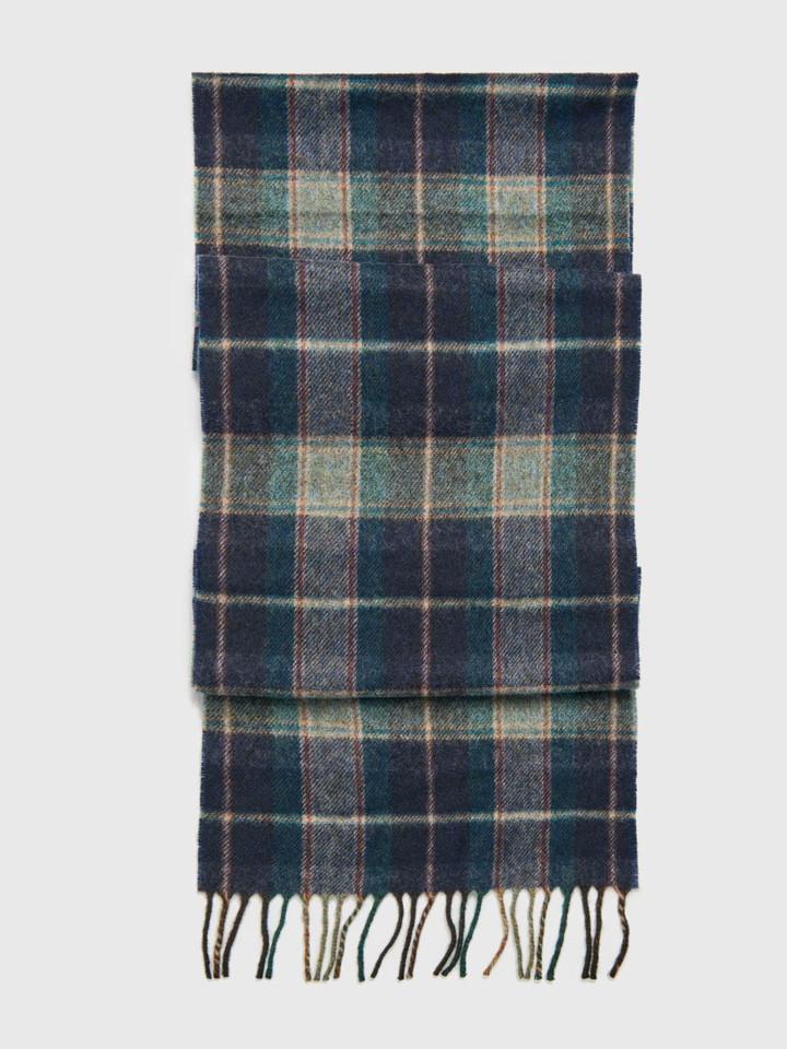 Navy & Teal Checked 100% Lambswool Scarf