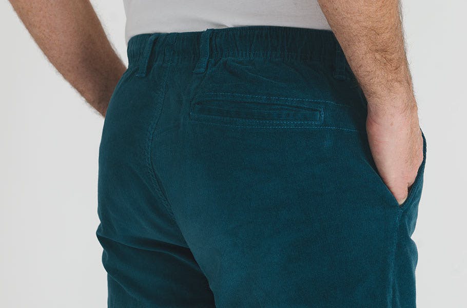 Men's Blue Corduroy Drawstring Pants - Pocket Detail