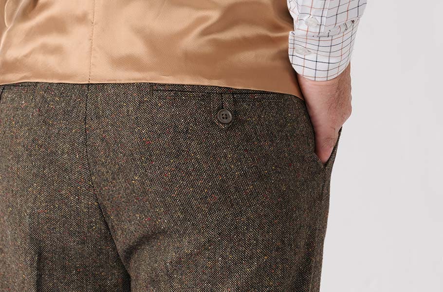 Men's Bronze Brown Donegal Tweed Pants - Pockets