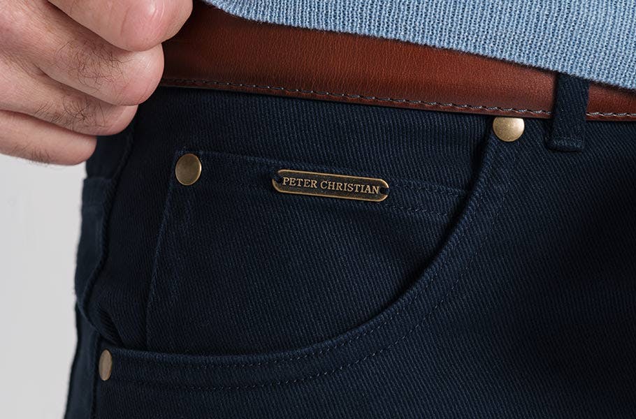 Men's Navy Blue Drill Jeans - Pocket Detail