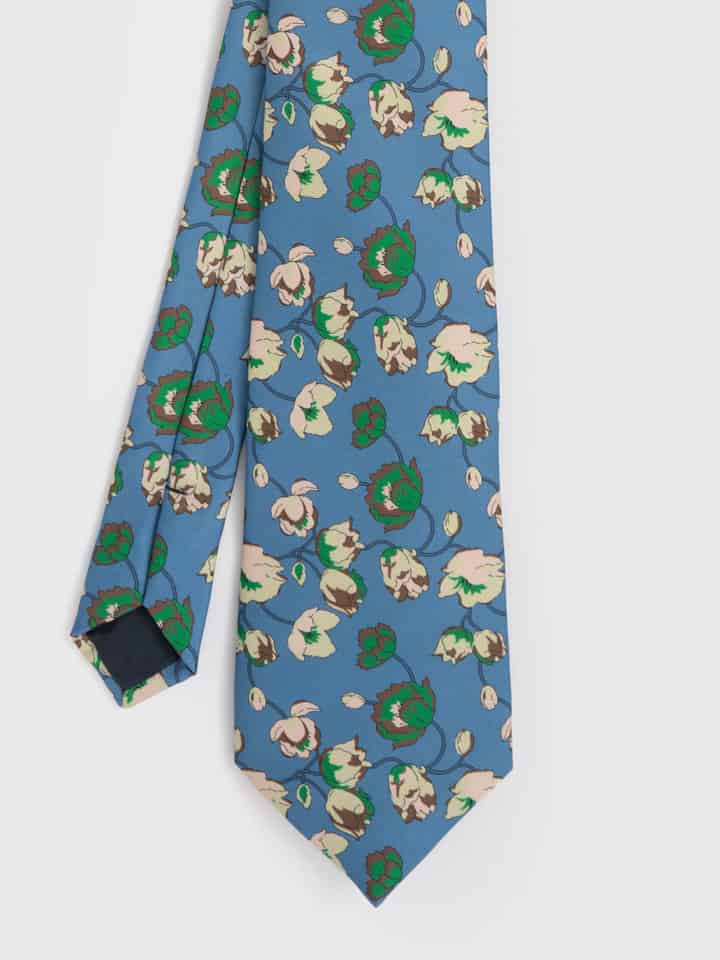Mens Blue Floral Silk Tie